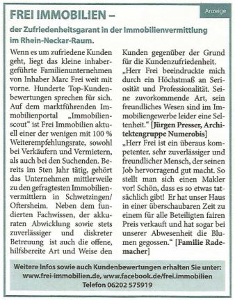30.11.2016 Schwetzinger Woche: “Frei Immobilien”