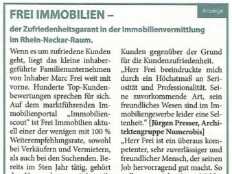 30.11.2016 Schwetzinger Woche: “Frei Immobilien”
